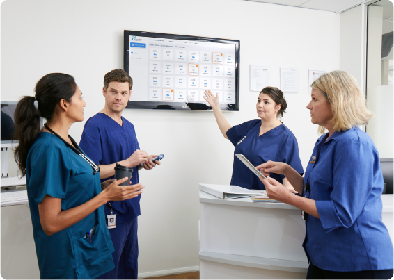 Care Team talking about a screen in a huddle 5