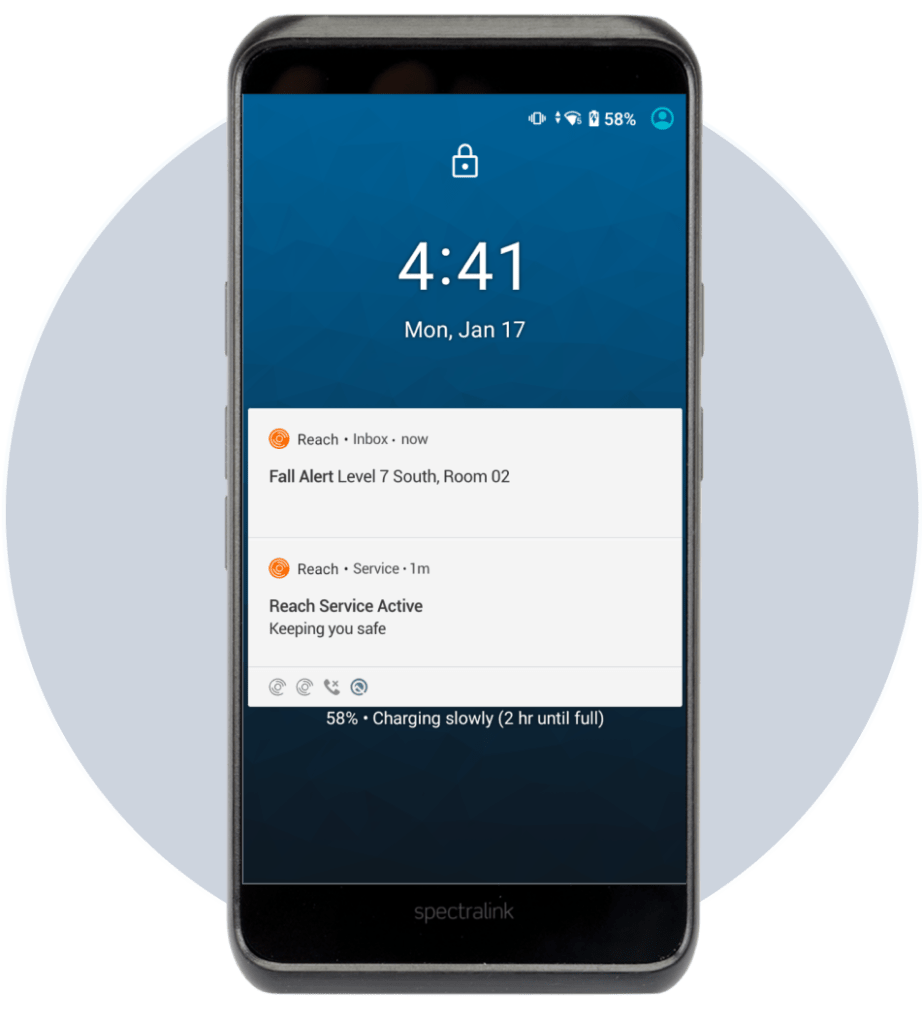 Nurse call notifications from Reach App on clinical mobile device