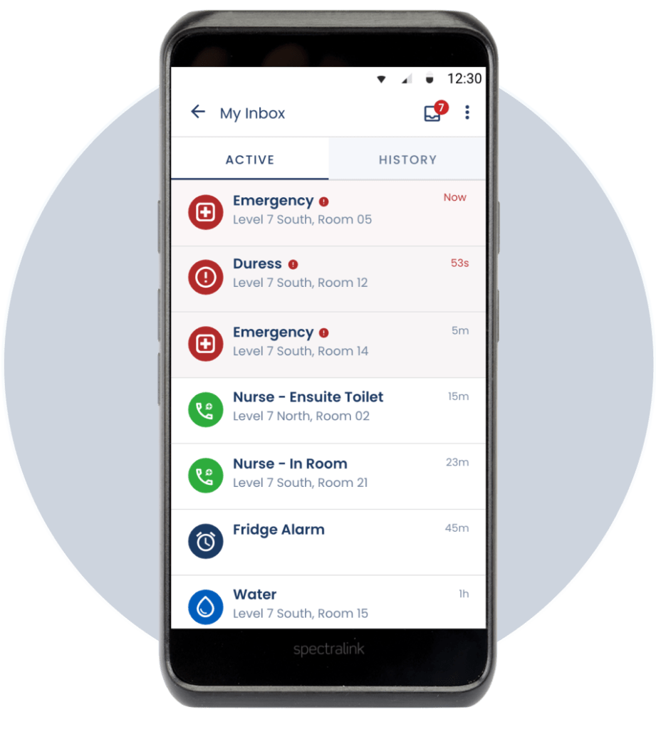 Nurse call notifications on Reach Messaging application